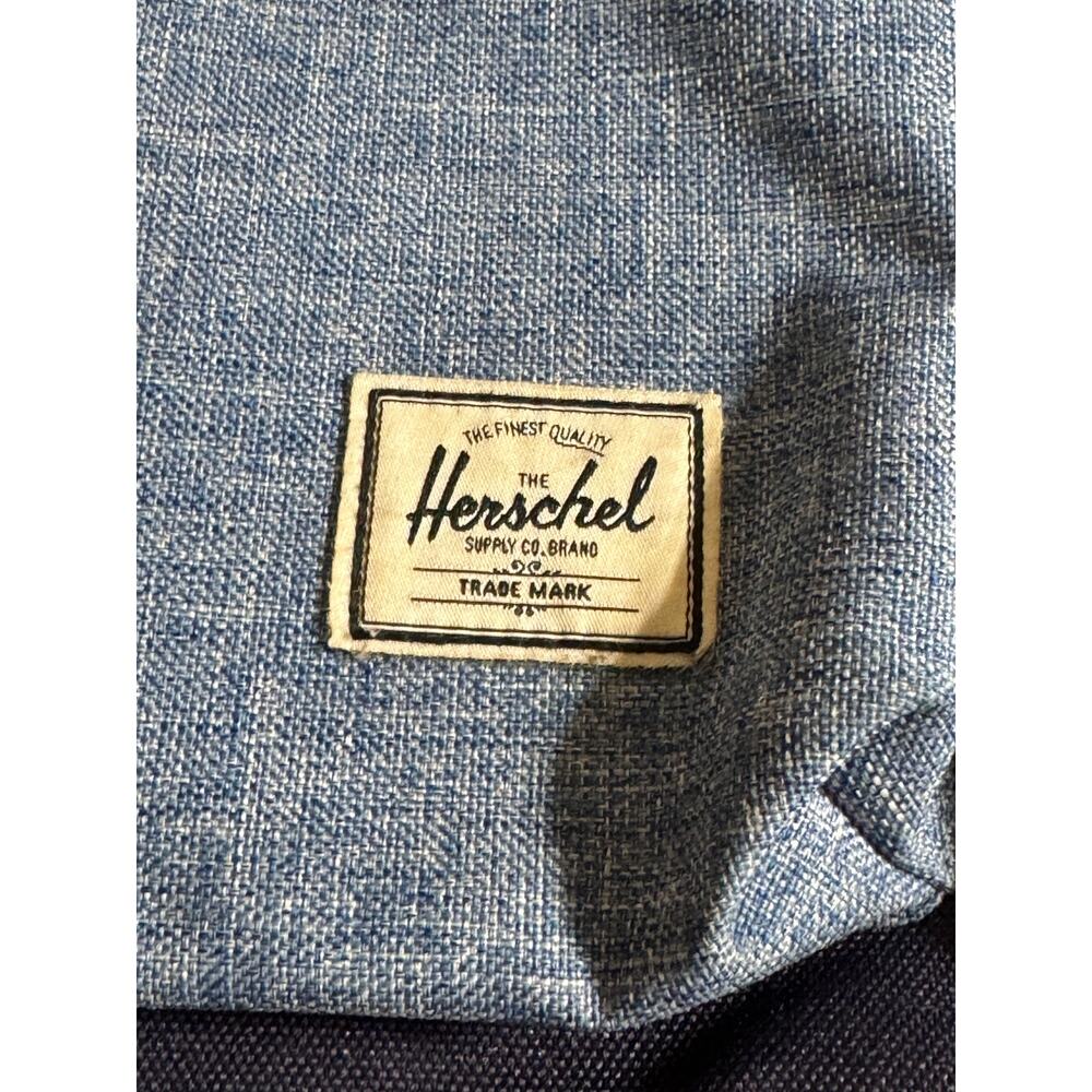 Herschel Supply Co Backpack OS Navy Blue Light Blue Canvas Two Tone Gold Zip - Picture 4 of 9